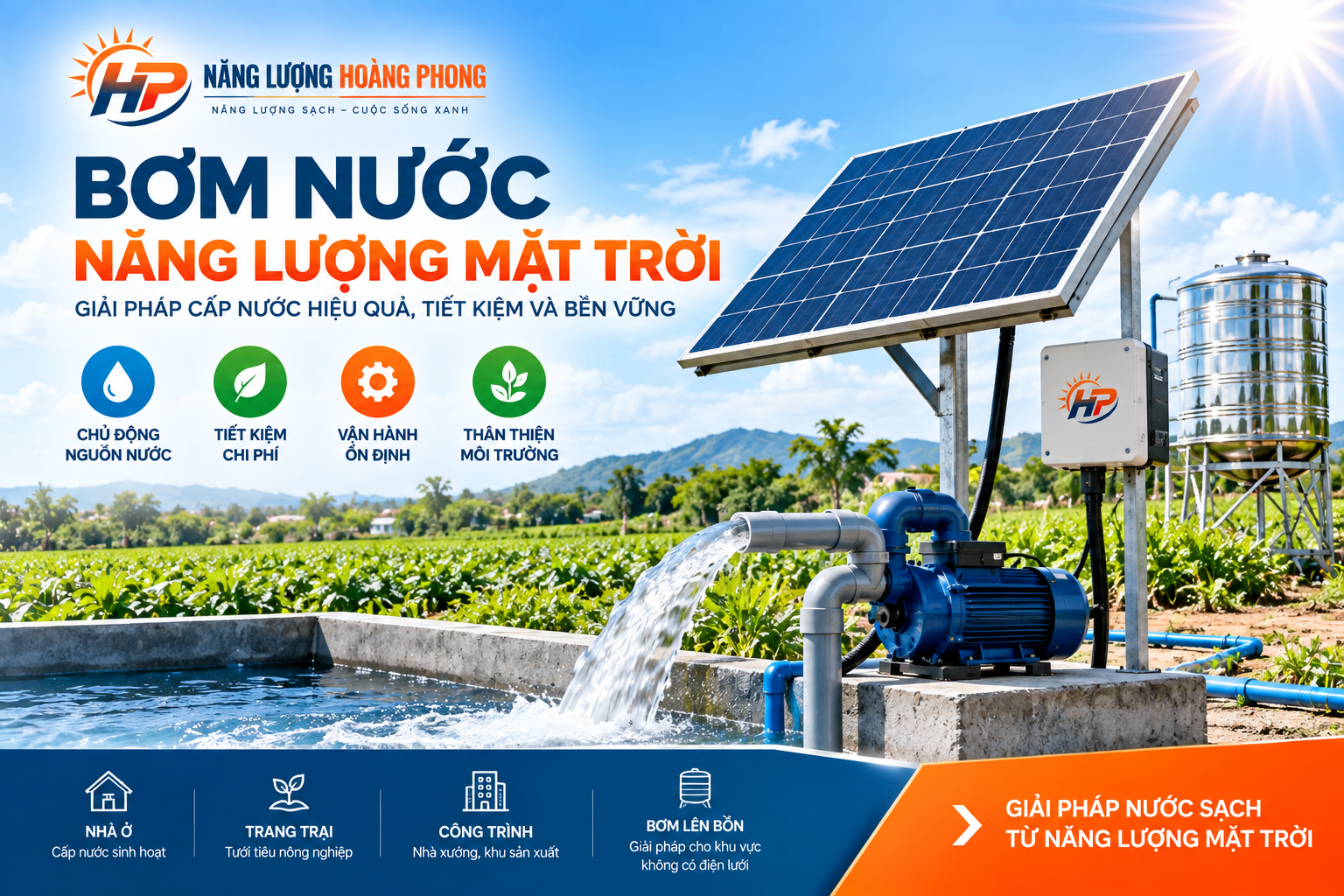 Bơm Nước Năng Lượng Mặt Trời Cho Nhà Ở Và Trang Trại