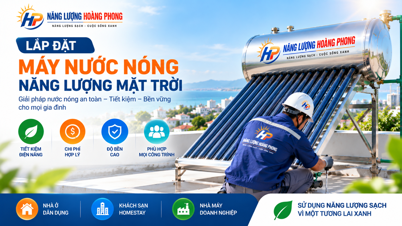 Giới thiệu giải pháp máy nước nóng năng lượng mặt trời Hoàng Phong