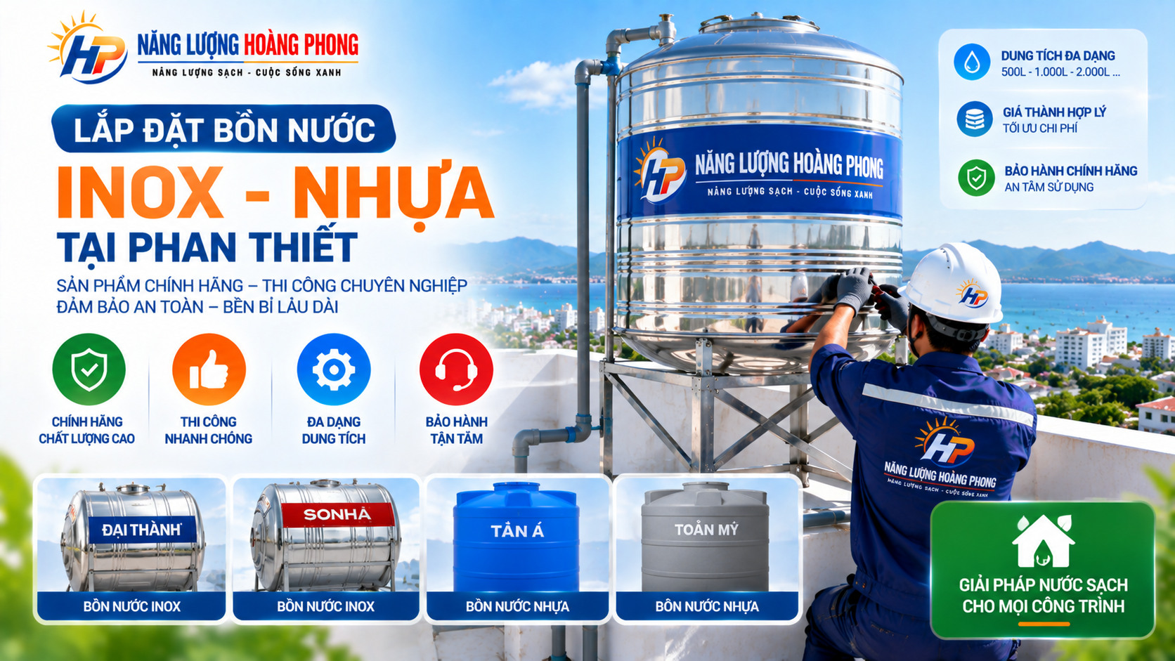 Lắp Đặt Bồn Nước Inox Và Bồn Nước Nhựa Tại Phan Thiết